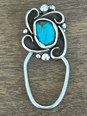VINTAGE NATIVE AMERICAN SILVER & TURQUOISE STONE BENNETT PAT PEND C-31 KEYRING